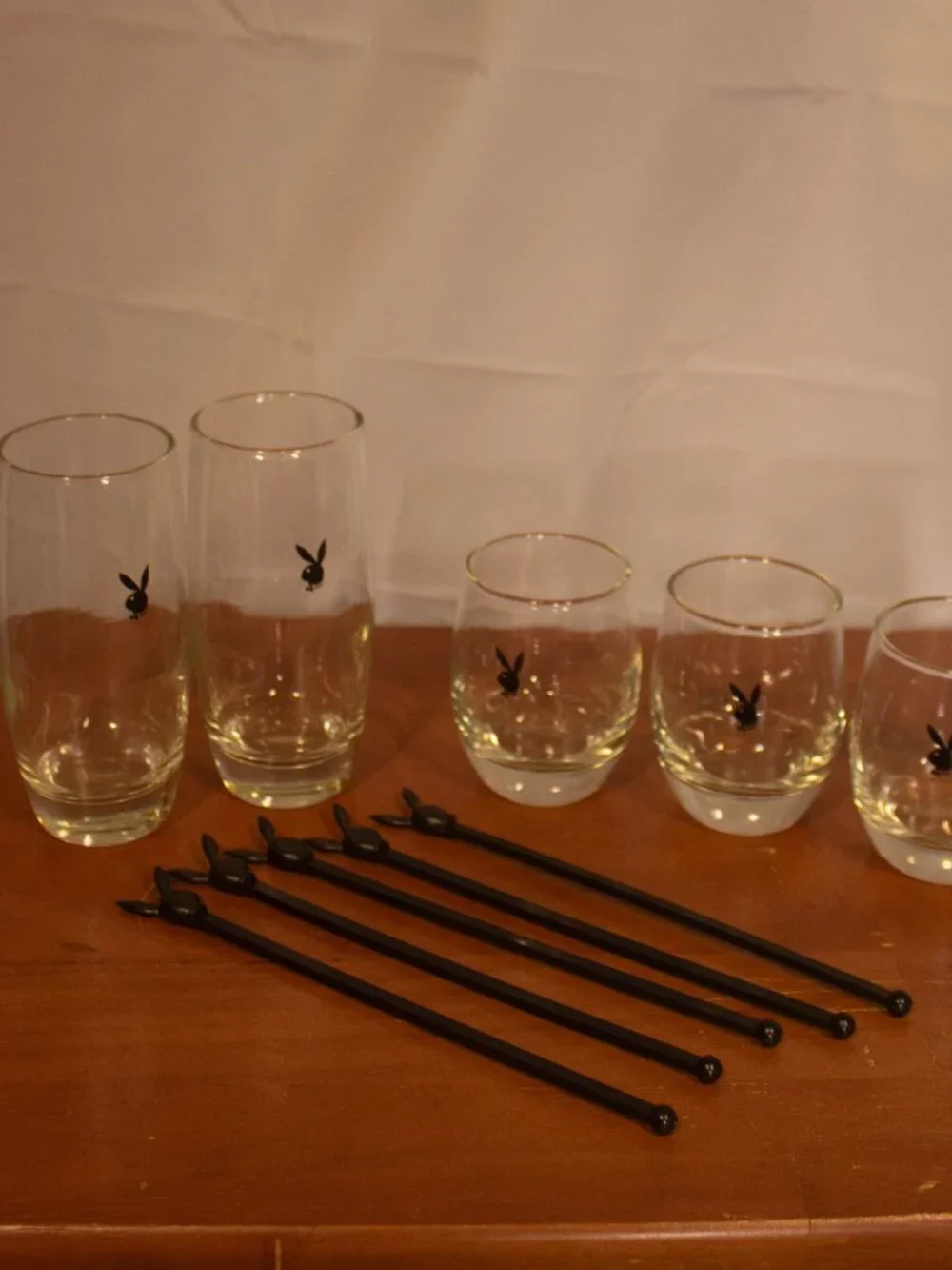 Playboy Barware Set • 5 Glasses + 5 Stirrers • Bunny Logo